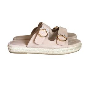Stuart Weitzman Crystal Ring Espadrille Flat Sandals
